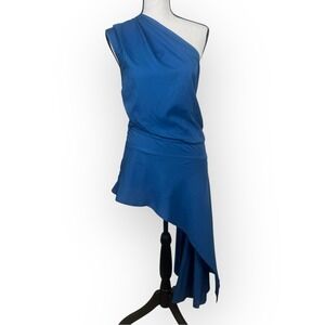 Women's Top One-Shoulder Draped Hem Asymmetric Royal Blue Size XL Hi Low Elegant